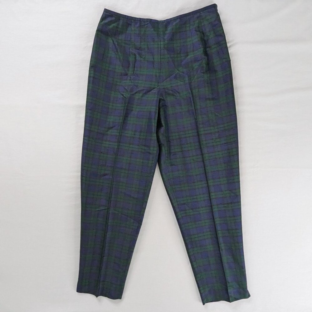 VTG Talbot's Pure Silk Blue Green Plaid Ankle Trousers Pants Corpcore Preppy